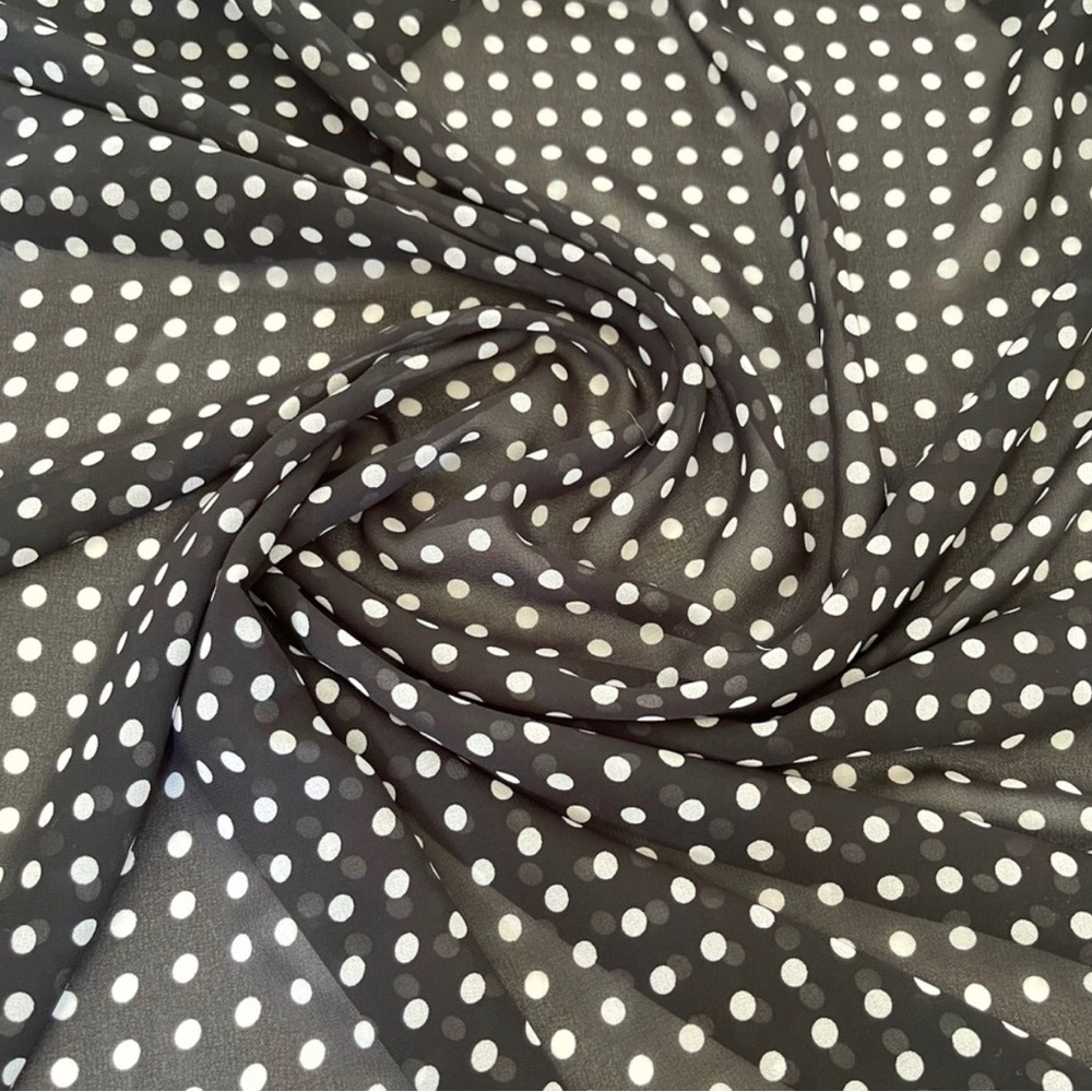 Black and White Polkadot Poly Print Chiffon Sheer Fabric
